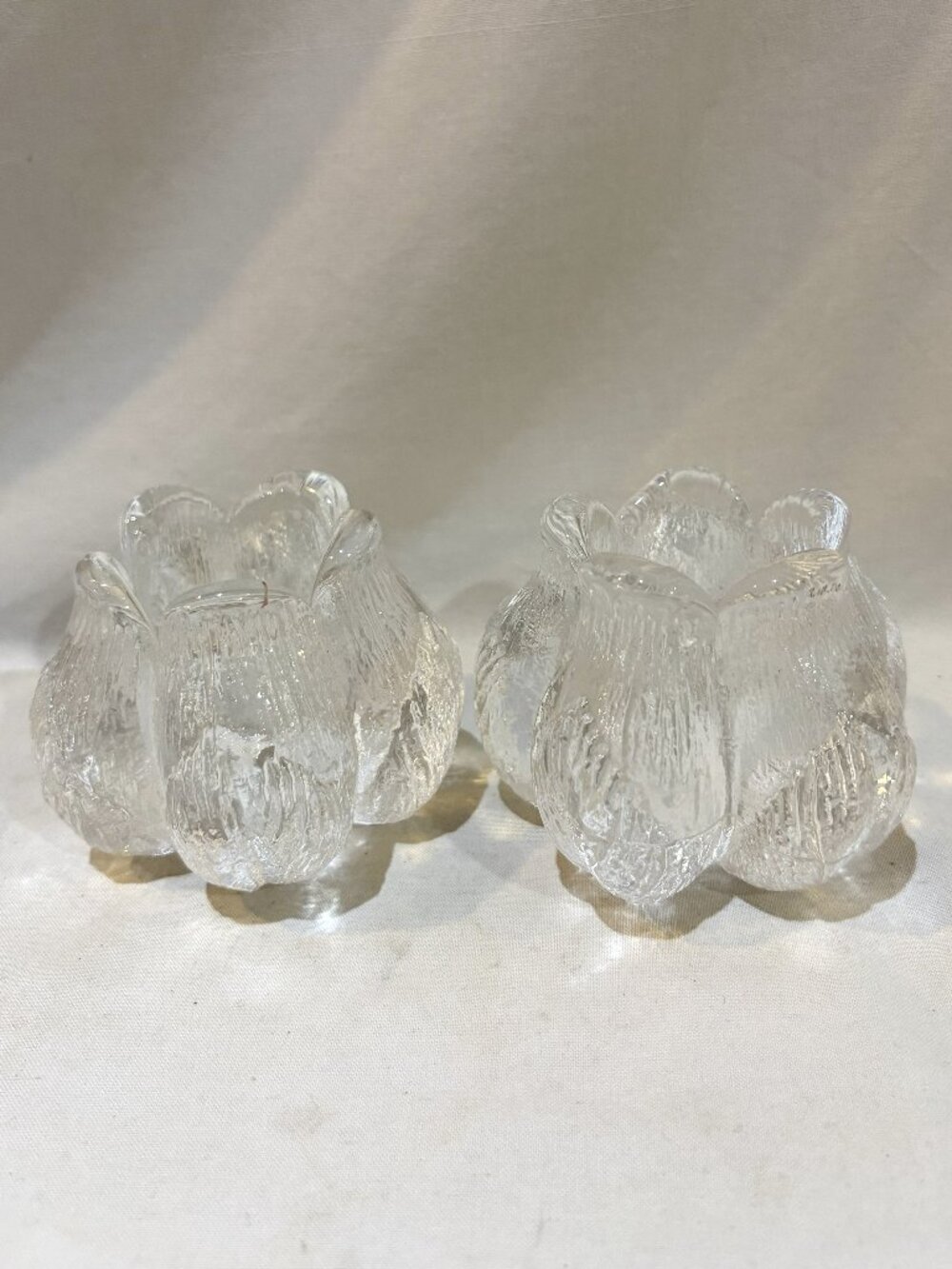 Pair of Kosta Boda Rosebud Crystal Candle Holders